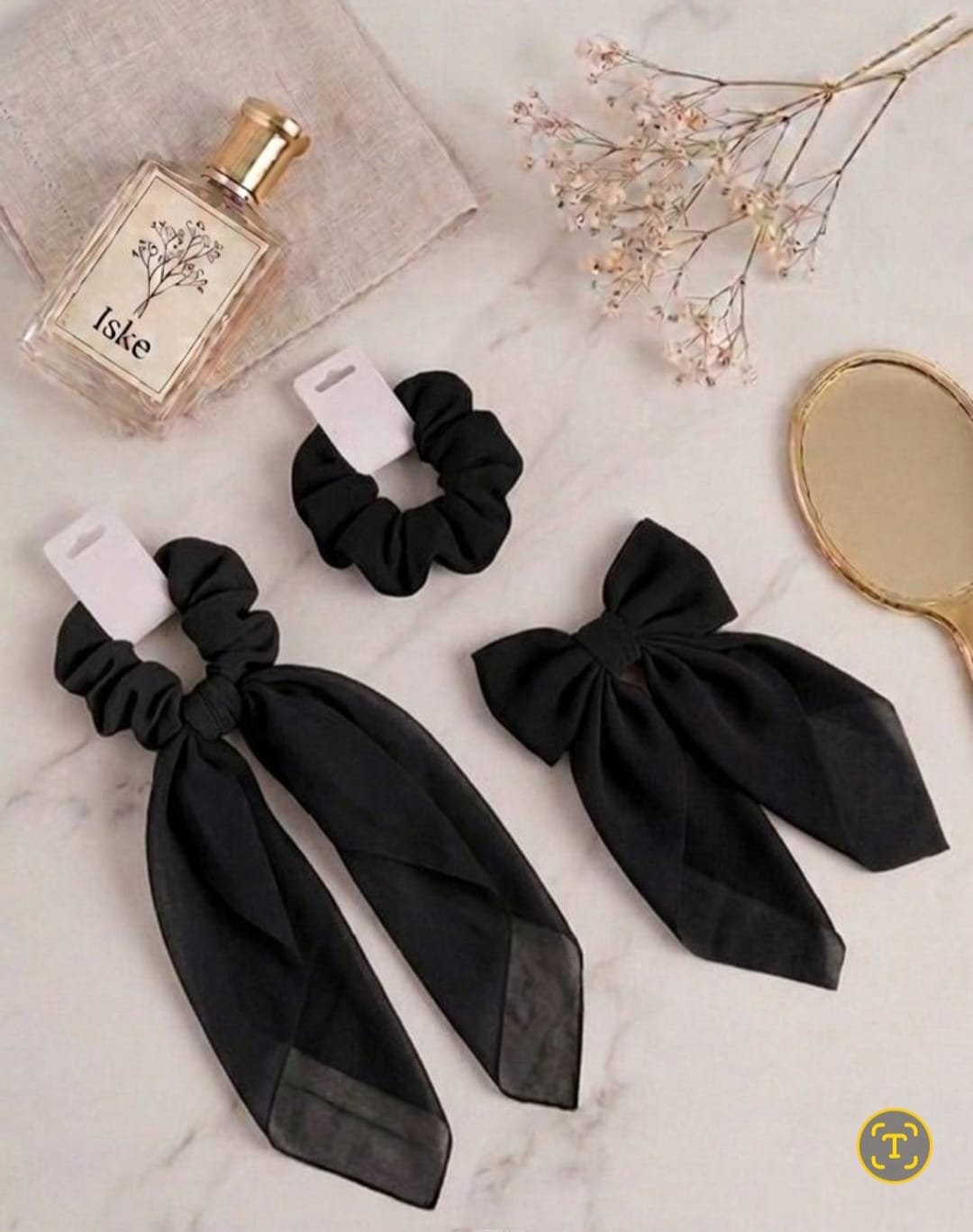 Hair bow with long ties scrunchies 3 pcs combo