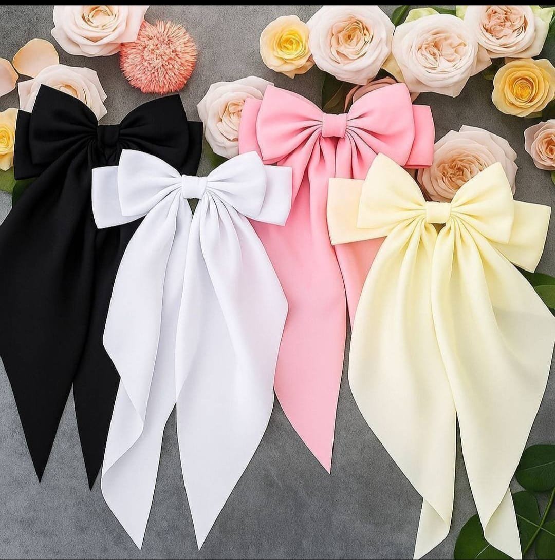 Trendy double layer hair bow with long tail